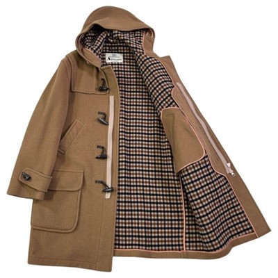 Aquascutum Men's Duffle Coat Wool Toggle House Check Made in England  XL Camel