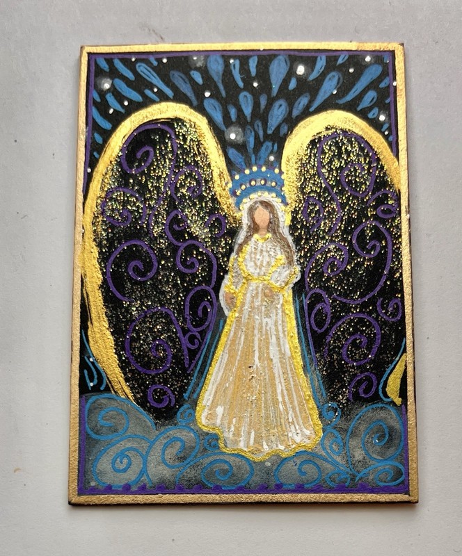 ACEO Glittered Original Acrylic Painting Angel Healing Energy mini BrydenArt