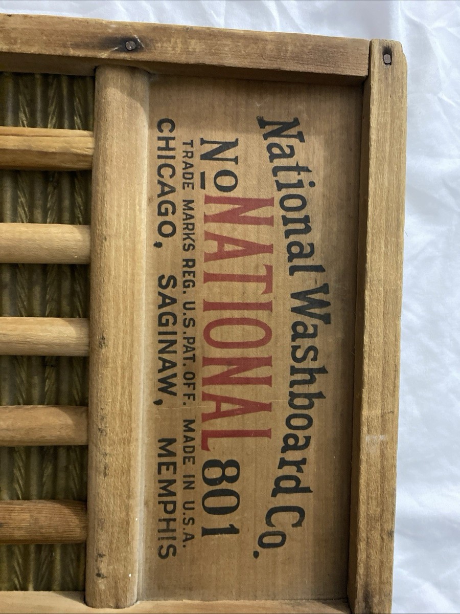 Vintage National Wooden The Brass King Laundry Wash Board #801 USA 