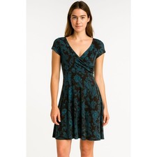 Vintage Karin Stevens Petites Faux Wrap Dress Brown & Blue Knee Length 6P Y2K 90