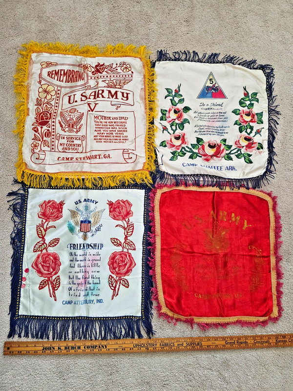 WW2 Era US Army Pillow Shams/Covers - Lot of 4 - Camp Stewart, Camp Chaffee etc.