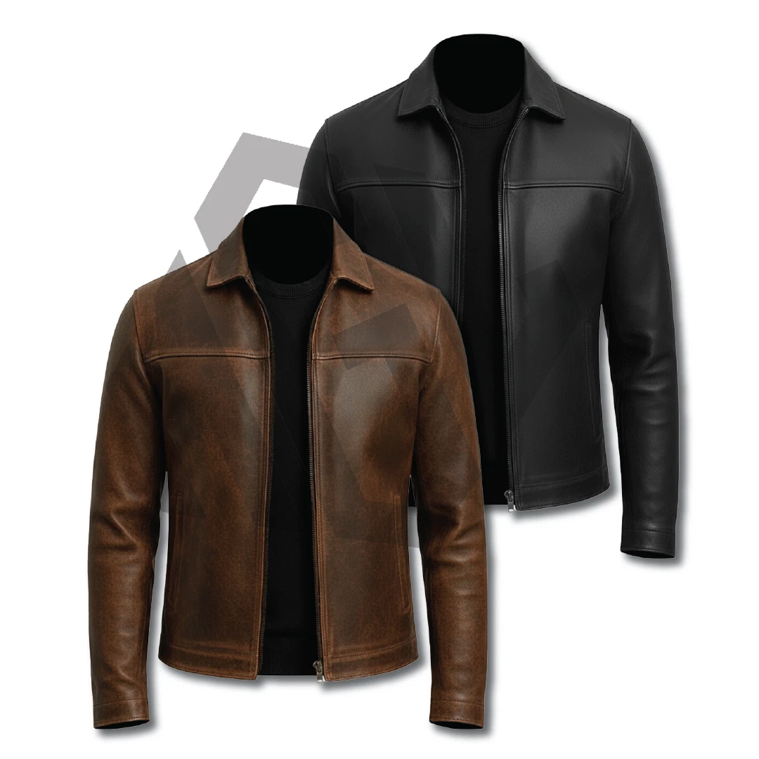Men’s Distressed Brown Leather Café Racer Biker Jacket Retro Motorcycle Style