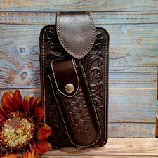 Western Leather Phone Holstor With Knife Sheath  Belt Clip LG Floral Basketweav
