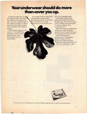Jockey Vintage Magazine Ad Fig Leaf Underwear Classic Brief Print 1960s AD048