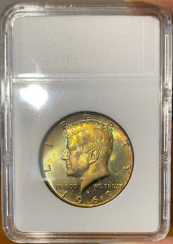 1969-D 50c Kennedy Silver Half Dollar - Colorful Toning Uncirculated