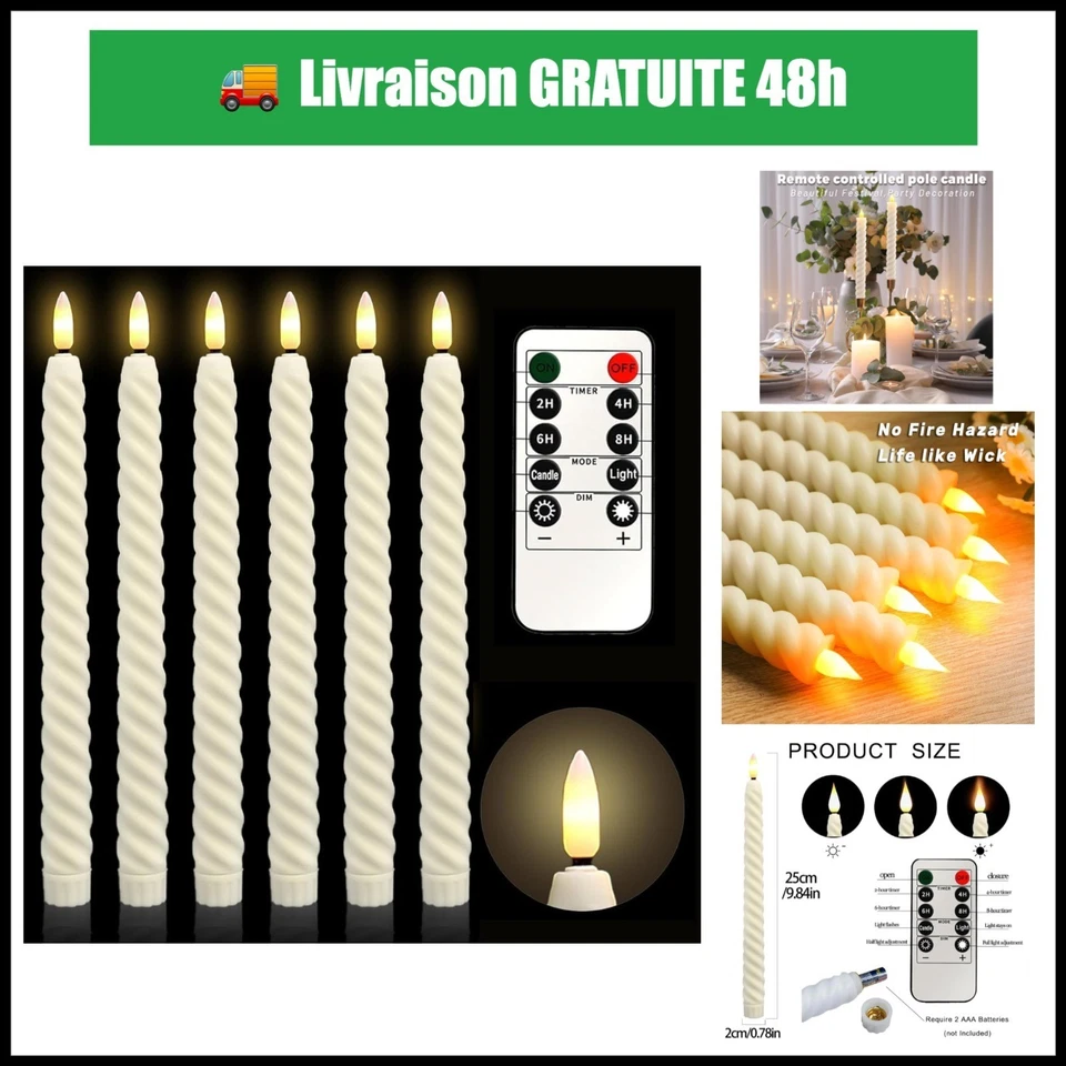 Bougies LED Décoratives 6pcs avec Télécommande - Fausse Bougie - Photo 1/4