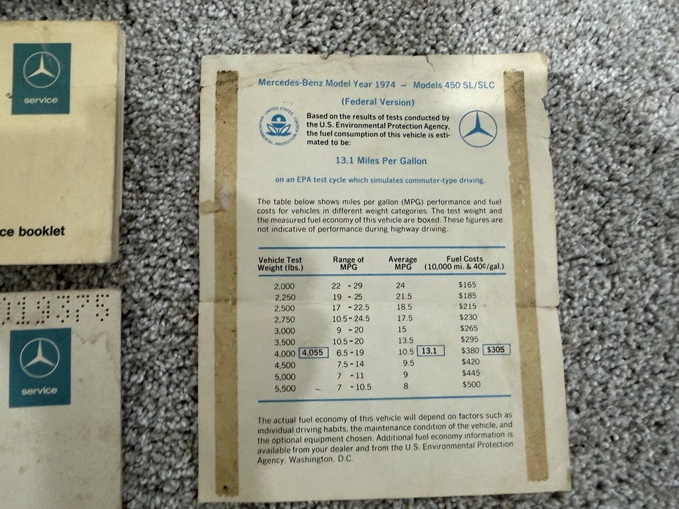 Mercedes Benz 450SL 1974 y 450SLC 107 manual del propietario guía del usuario Foto 2 de 4