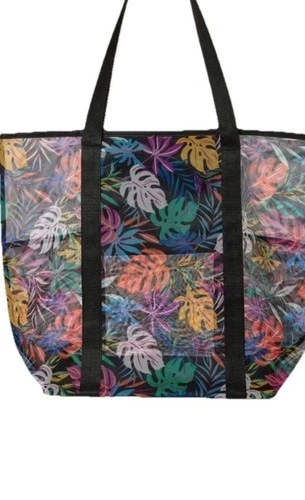 Time and Tru Women's Mesh Large Beach Beach Tote Bag, 2-Pack Leaf Print NWT