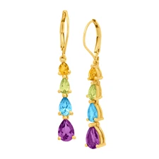 Finecraft Citrine, Peridot, Blue Topaz and Amethyst Drop Earrings in Yellow Gold