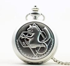 Fullmetal Alchemist Pocket Watch Silver Quartz Chain 80cm Working