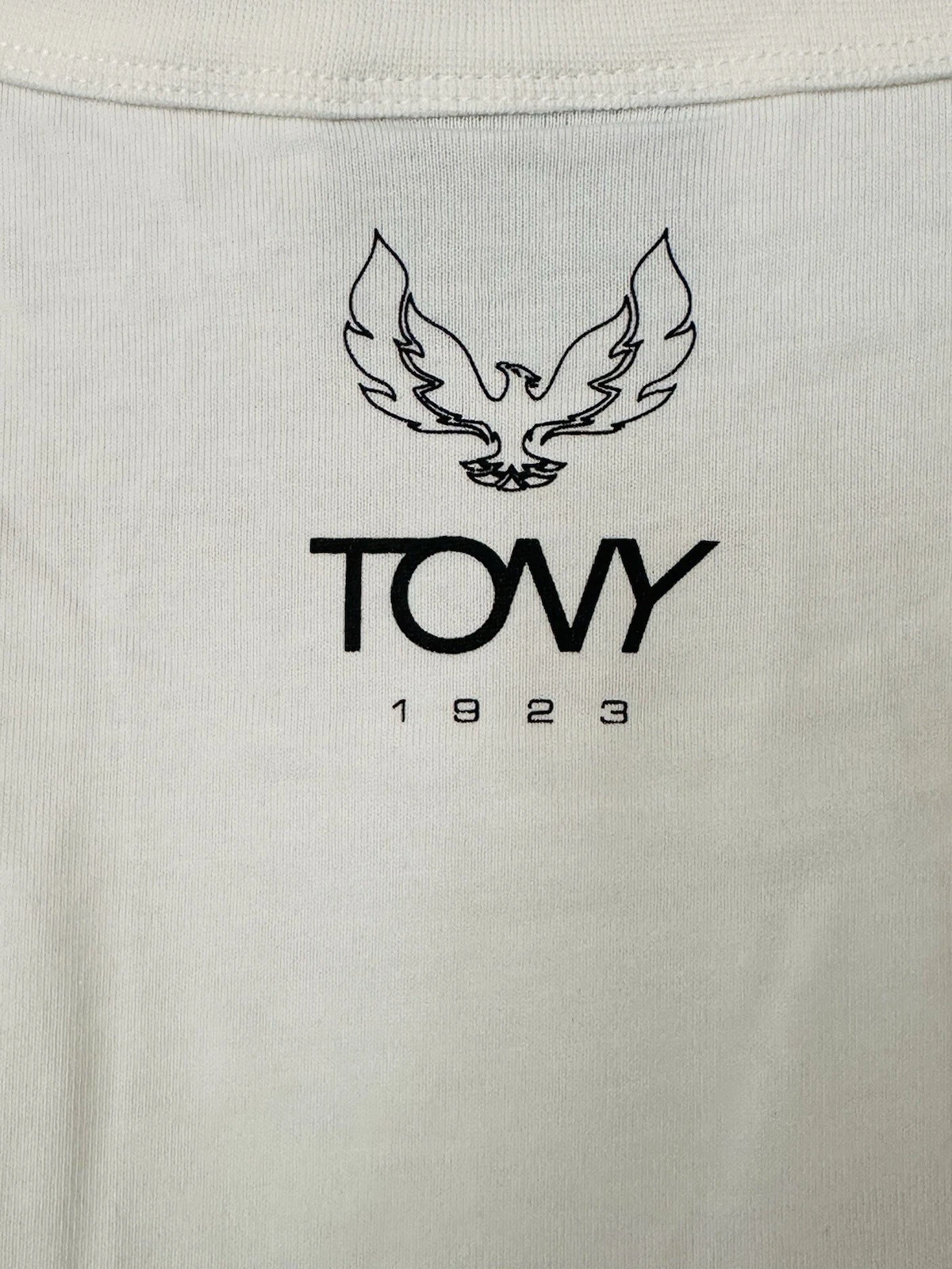 NWT TONY LOGO EMBROIDERED T- SHIRT VANILLA BEIGE COTTON MEN SIZE L SHORT SLEEVE - product detail image 3