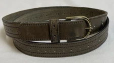 Vtg Levi’s USA Made Skinny Belt Womens 36 Taupe Oil Harness Leather Brass Buckl