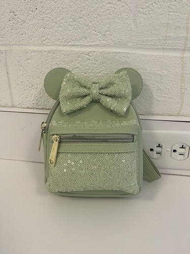 Loungefly Disney Minnie Mouse Mini Backpack Sequin Mint Green Wristlet Bow