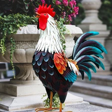 Large Metal Rooster Decor Yard Chicken Outdoor Garden Statue Sculpture Lawn Art