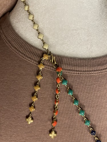 Stella & Dot Francis Lariat Necklace Multicolor Clover Enamel Gold Tone Long - Picture 5 of 7