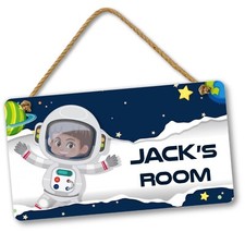 Kids Personalized Space Astronauts Themed Bedroom Door  Wall Hanging Sign