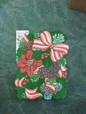 Vintage Flocked Christmas Die Cut Paper Cut Out Cardboard Decoration