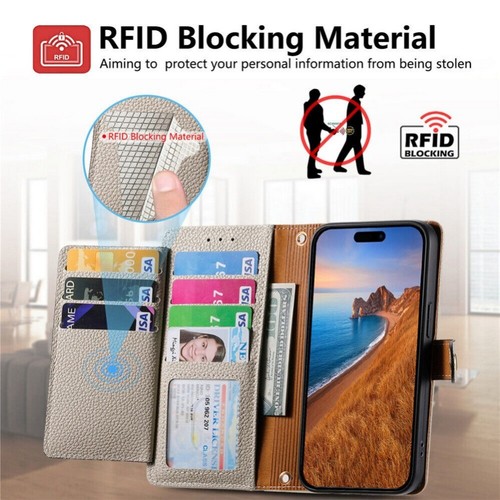 For iPhone 16 15 14 13 12 11 Pro Max RFID Zipper Leather Wallet Case Flip Cover - Picture 70 of 91