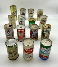 Lot Of 15 Various Vintage EMPTY Beer Cans Some Pull Tabs All Opened Cans