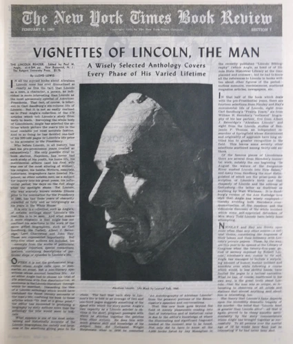 LINCOLN READER LEONARD VOLK 1860 ANGLE 1947 February 9 NY Times Book Review