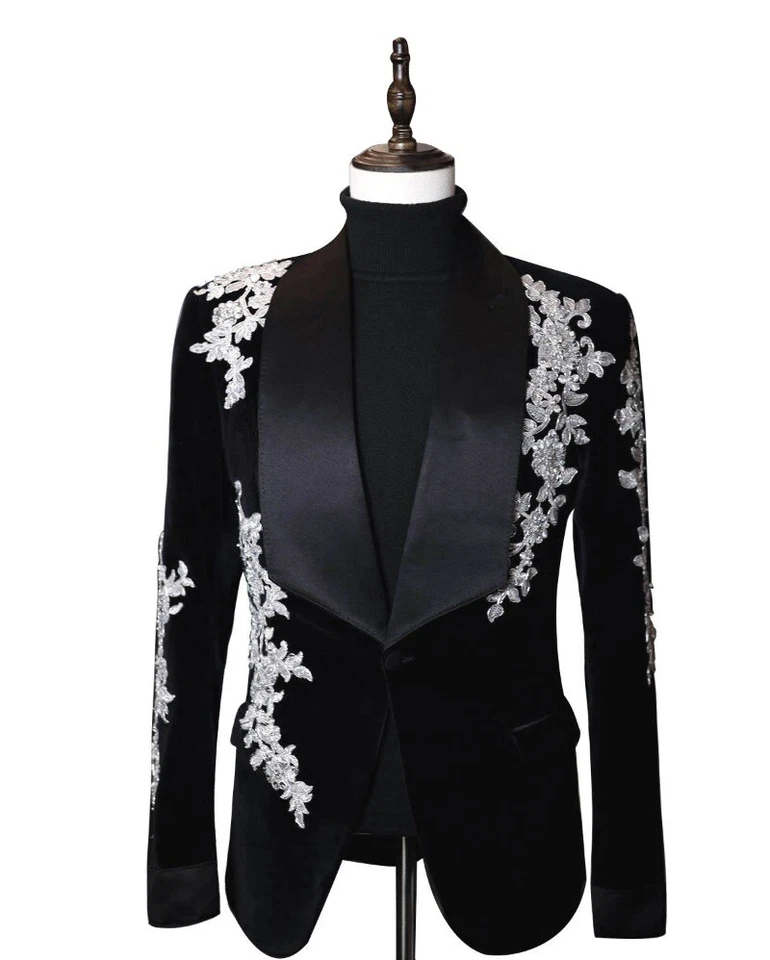 Luxury White Appliques Wedding Groom Formal Suits 2 Pieces Slim Fit for Banquet - Image 2 of 4