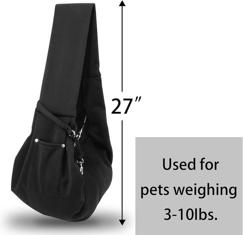 Dog Sling Carrier for Puppy 3-10 lbs โ Black Pet Travel Purse Bag, Hands-Free