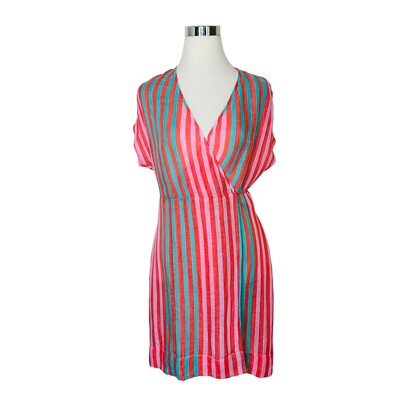 Diane Von Furstenberg linen Wrap striped Dress Size S small green pink red  mint | eBay