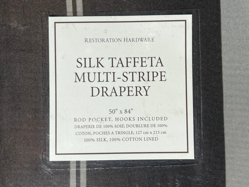 Restoration Hardware Silk Taffeta Multistripe Drapery RP 50"W x 84"L Coffee $219 - Image 3 of 4