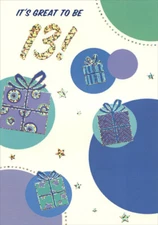 Holographic Silver Foil Presents Designer Greetings Age 13 / 13th Birthday Card