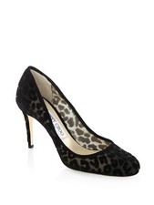 JIMMY CHOO Black Bridget 85 Leopard-print Pumps Size 38 - MSRP 695.00