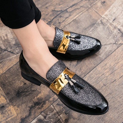 Zapatos Elegantes Formales Dorados Para Hombres Mocasines De Vestir Moda De  Lujo | eBay