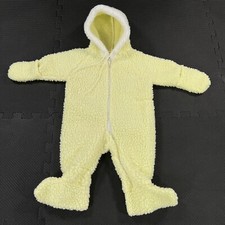 Vintage 80s Triboro Hooded Sleeper 0-6 Month Baby Yellow Pile Sherpa Made in USA