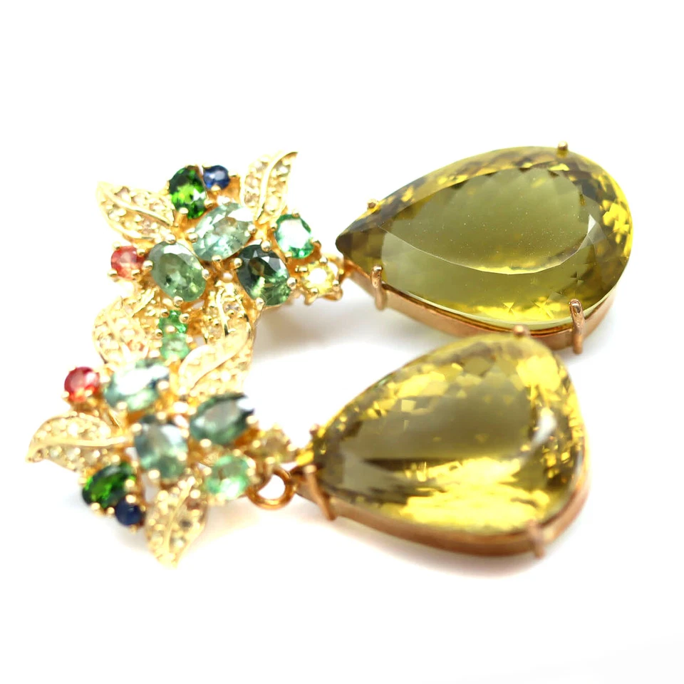 Prata 925 17 x 26 mm. Brincos Black Friday de quartzo limão e safira cor extravagante - Imagem 2 de 4