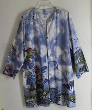 Citron Santa Monica Sz XL CRANE Asian Silk Linen Art-to-Wear One Button Jacket