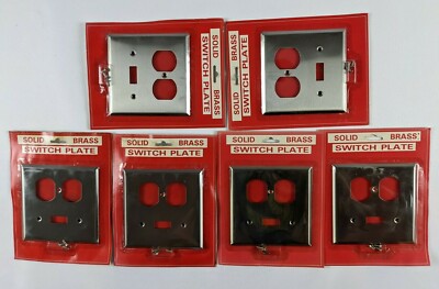 Lot of 6 - Solid Brass Switch Plate - 2 Gang Duplex + Toggle Satin Chrome Finish