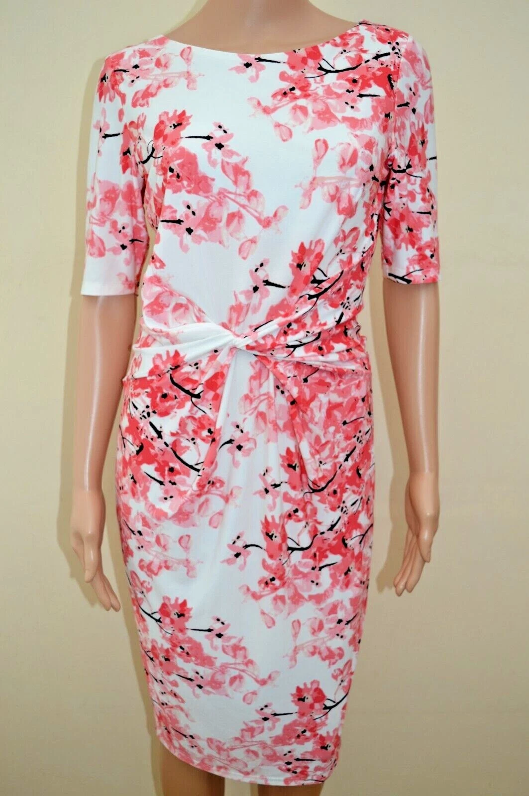 UNDERCOVER Abito M&S Secret dimagrante specchio floreale twist bianco e rosa UK 10