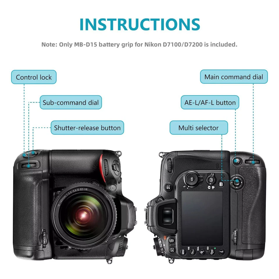 1 PC MB-D15 Vertical Battery Grip Replace Kit For Nikon D7100 D7200 Cameras - Image 3 of 4