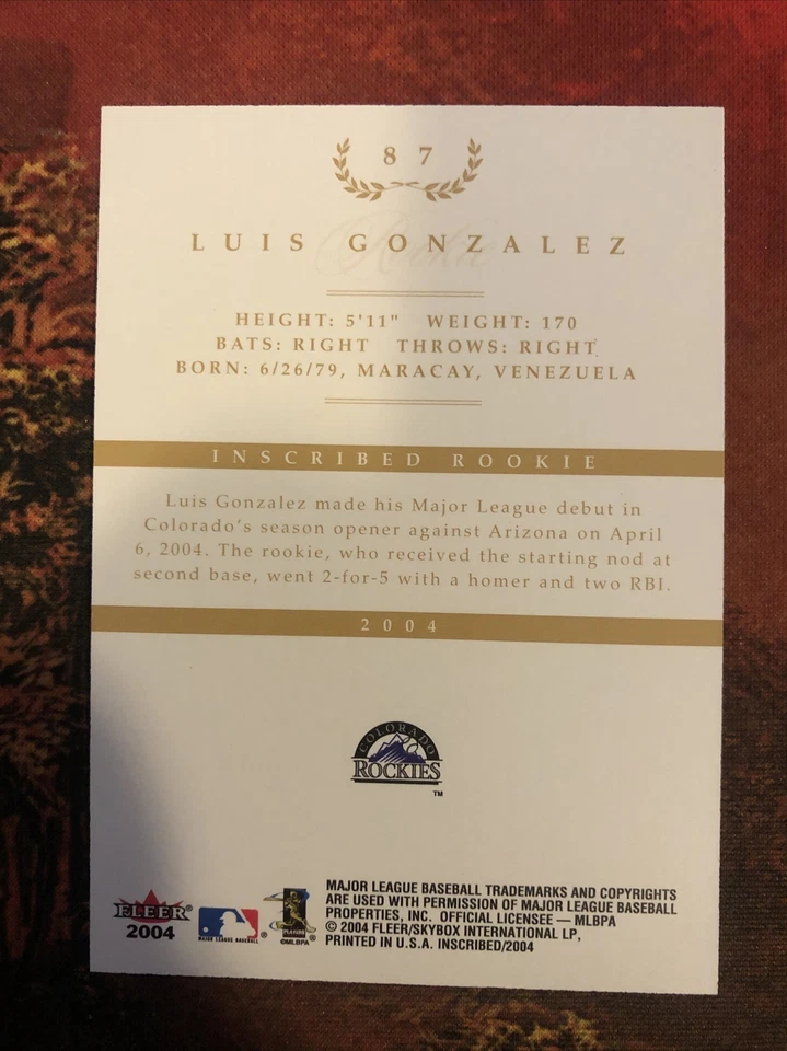 2004 Fleer Inscribed Gold Luis Gonzalez Rookie Card # 126/199 - Image 2 of 2