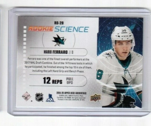 2019-20 UD Credentials Rookie Science Card RS-28 Mario Ferraro San Jose Sharks - Image 2 of 2