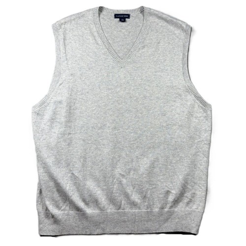 Lands' End Men Sweater Vest Cotton Cashmere Preppy Golf Tennis Gray XL K104 - 第 1/9 張圖片