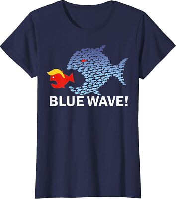Blue Wave Funny Big Fish Eat Little Fish Trump Hair Ladies' Crewneck T-Shirt