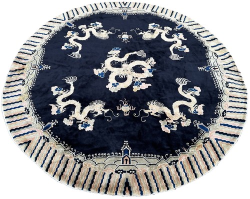 8x8ft Round Antique Peking Art Deco Rug Chinese Rug Dragons 244cm x 244cm - Picture 3 of 11