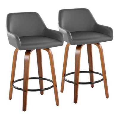 Daniella 26'' Contemporary Fixed-Height Counter Stool with Swivel in Walnut Woo