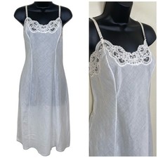 Vitage WONDER MAID White Floral Lace Trim Full Slip Dress 36 Cotton Cottagecore