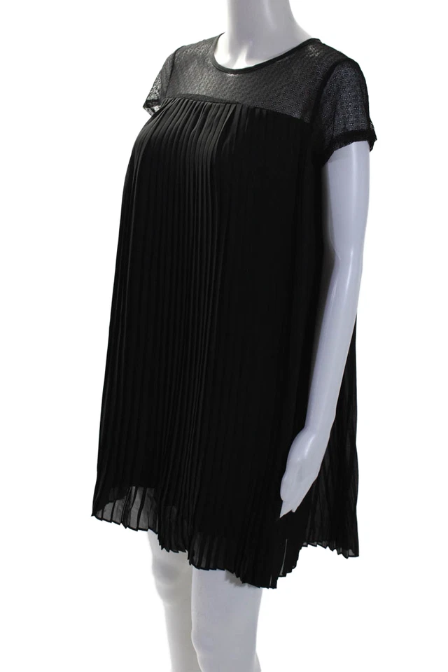 BCBGirls Girls Pleated Patchwork Textured Short Sleeve Dress Black Size 14 - Image 2 of 4