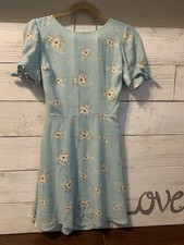 Lumiere Mint Floral Round Neck Open Back Overlay Fit & Flare Sun Dress Size S