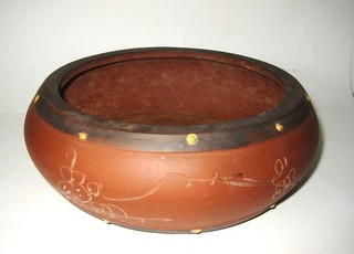 Bonsaischale rund braun 22cm x 8cm innen ca. 17cm x 6 5cm Öffnung oben 15 5cm