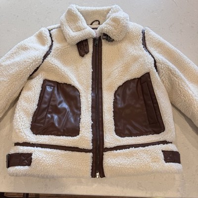 LEVI'S Women Sherpa Moto Jacket Levi's Size M Sheeting Faux Leather White Brown