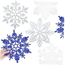10 Pieces Large Snowflakes Ornaments 12'' Glittered Blue, Silver, White