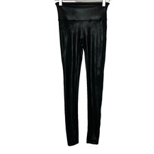 Women's Small Mid-Rise Black Faux Leather Pull On Leggings